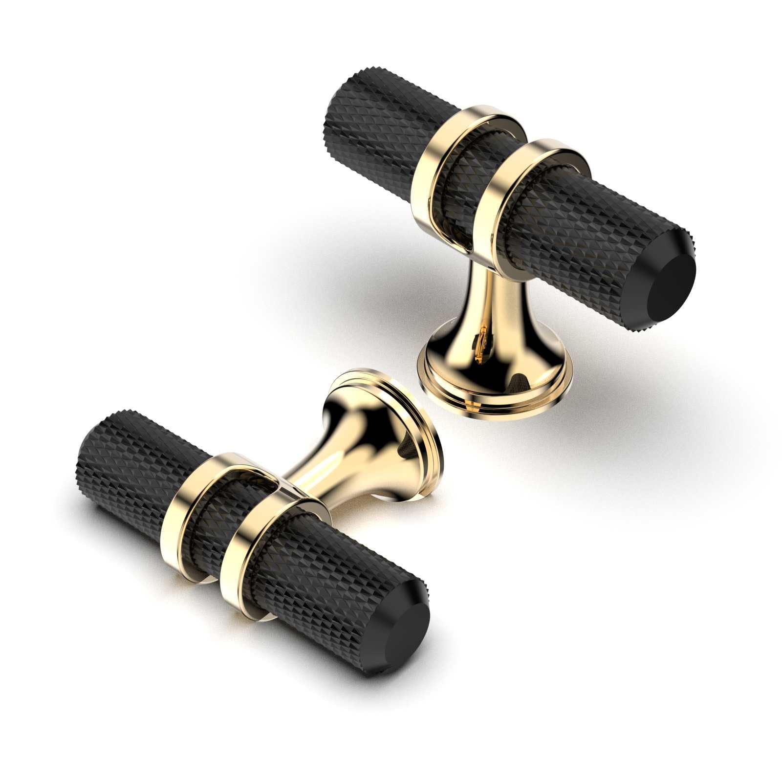 Furniware Cabinet Knobs and Pulls, Pack of 5 Door Handles, Furniture Cupboard Drawer Handles and Knobs for Kitchen, Dresser, Bathroom - Gold + Black