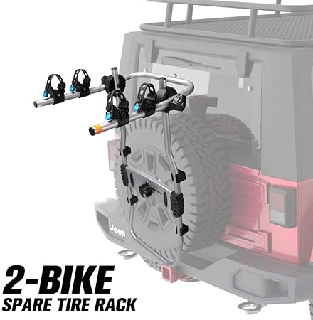 Amazon Fieryred 自転車2台用スペアタイヤラック 75ポンド スペアタイヤ 自転車キャリア 調整可能 ボルトオン スペアタイヤラック ルーフキャリアアクセサリ 車 バイク