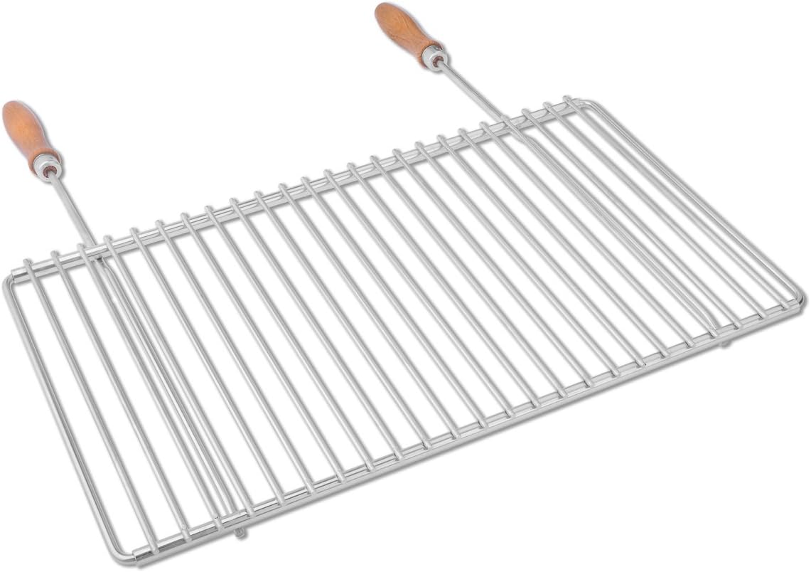 Grille Barbecue Inox Réglable 65-90x45cm - Extensible, Manches Bois, AISI 304 Européen