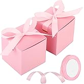 MotiMind 48 Pcs Wedding Gift Boxes with Ribbon Small Party Favor Boxes with Lids Mini Treat Candy Container for Easter Party Birthday and More(Pink,2 Inch)