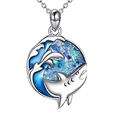AINFQY Shark Necklace for Women 925 Sterling Silver Opal Pendant Necklace Cute Shark Jewelry Gifts