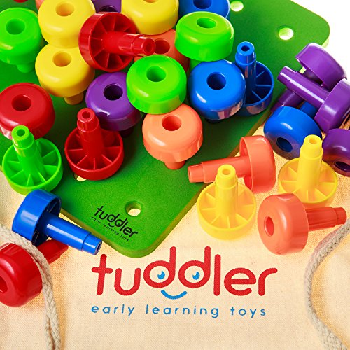 Toddler Peg Board Sensory Montessori Fine Motor Skills Educational Toys - 30 Stackable Pegs + Pattern Card + Drawstring Backpack + E-Book