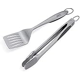 Weber&reg; Deluxe Tool Set - Stainless-Steel Grill Spatula &amp; Locking Tongs | Stainless-Steel Grill Spatula &amp; Hands‑Free Locking Tongs with Soft‑Touch Ergonomic Grip, Grill Accessories