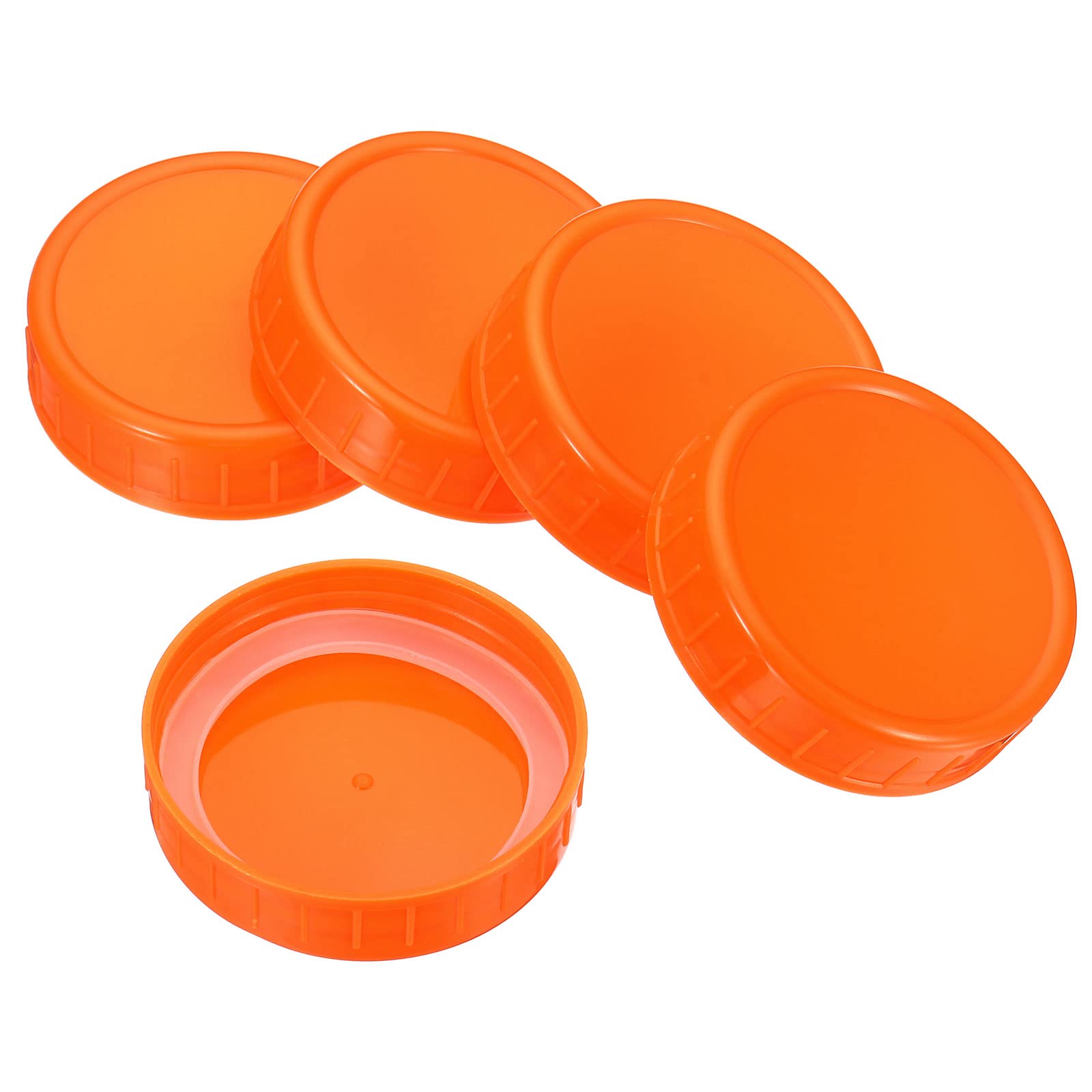 PATIKIL 70mm Regular Mouth Plastic Mason Jar Lids, 1Set/6 Pack Canning Jars Caps with Silicone Sealing Ring for Kitchen Storage, Orange