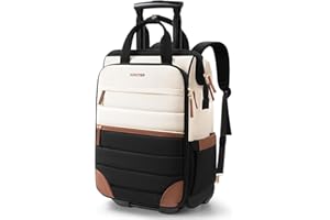 AUROTIER Rolling Puffer Backpack for Women, Travel Backpack with Wheels, Wheeled Laptop Backpack, Underseat Carry on Luggage