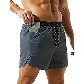 Rexcyril Men's Gym Workout Running Shorts 5 Inch Quick Dry Athletic Bodybuilding Shorts with Zipper Pockets