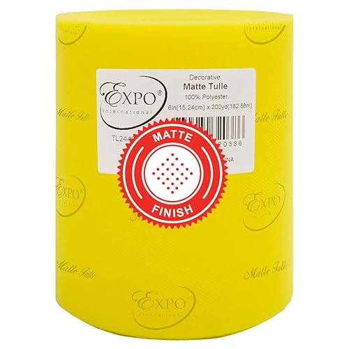 Expo International Decorative Matte Tulle, Roll/Spool of 6” X 200 Yards, Lightweight Polyester Tulle Fabric for Tutus, Costumes, and Party Decorations, Washable, Easy-to-Use, Yellow