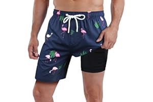 MILANKERR Men Swim Trunks 7" Swim Shorts Bathing Suit with Compression Liner Stretch No Chafed 18-21" Length