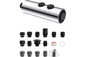 Metal Pull Down Kitchen Faucet Head Replacement with 15 Adapters, Pull Out Sink Spray Head, 2 Function Spray Nozzle Compatibl