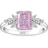 PHNIBIRD Birthstone Rings for Women 1.5ct Simulated Diamond Radiant Cut Cubic Zirconia Ring Sterling Silver Gemstone Birthstone Ring for Christmas Mothers Valentines Day Size 5-10