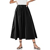 Yousify Women’s A-Line Midi Skirts Casual Elastic High Waist Flowy Swing Pleated Beach Boho Long Skirt with Pocket