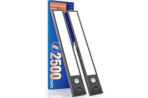 FULEN Closet Lights Motion Sensored, Magnetic Under Cabinet Lighting Cordless, Under Counter Lights for Kitchen, 2500mAh Rechargeable Lights for Home, Stick on Bar Light,2 Pack, Balck