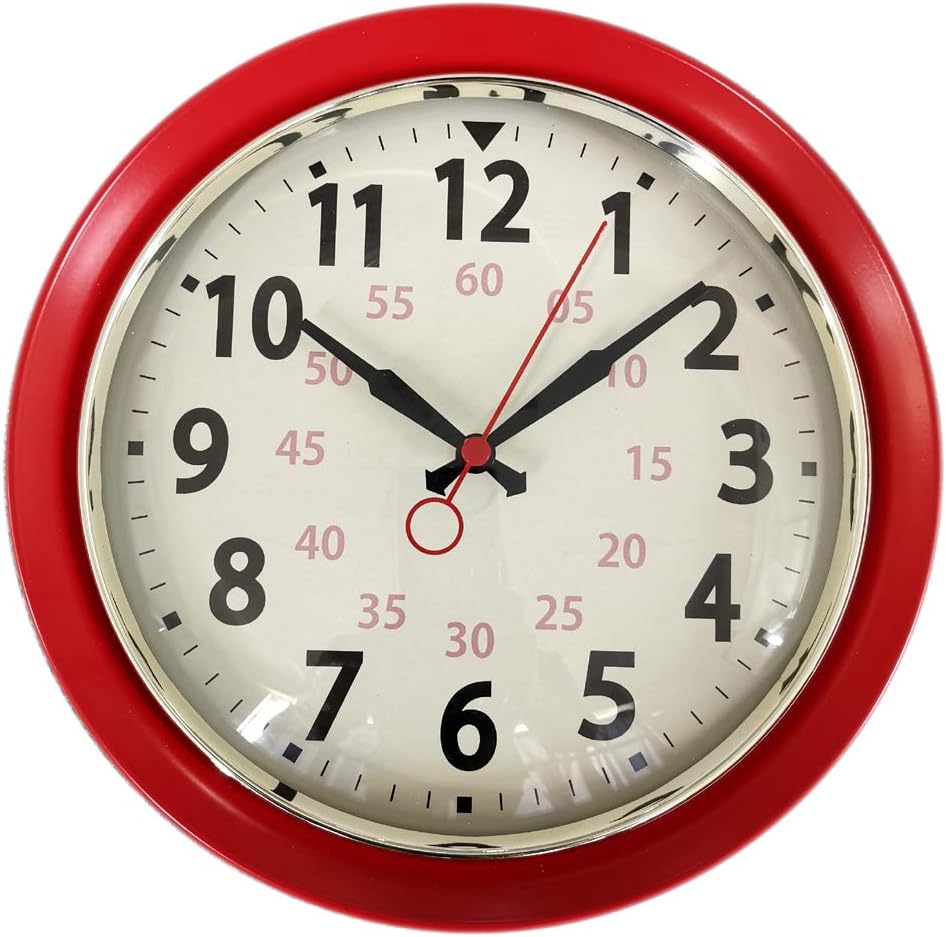 Wall Clock Countryside Style Metal Retro Vintage Wall Clock Silent Non Ticking Easy to Read for Living Room Kitchen Bedroom Office 10 Inch Red