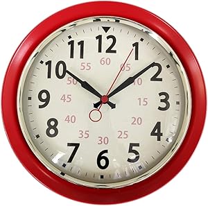 Wall Clock Countryside Style Metal Retro Vintage Wall Clock Silent Non Ticking Easy to Read for Living Room Kitchen Bedroom Office 10 Inch Red