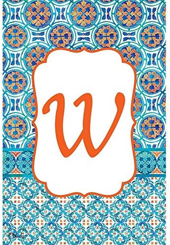 COCOBE quot; Moroccan Tile quot; - Letter W - Embroidered Monogram - Garden Size, 12 Inch X 18 Inch, Decorative Double Sided Flag - Copyright, Licensed, Trademarked by Inc.
