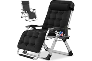 NAIZEA Padded Zero Gravity Chair, Folding Outdoor Lounge Chairs, Adjustable Reclining Camping Chairs with Cup Holder, Ergonomic Patio Lawn Chair for Balcony Beach Deck Yard