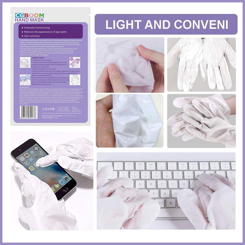 CGBOOM 5 Pairs Hand Masks Moisturizing Gloves, Hand Skin Repair Renew Mask Infused Collagen, Vitamins + Natural Plant Extracts for Dry, Aging, Cracked Hands (Lavender)