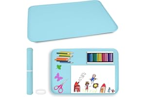 JOASINC 24" x 16" Silicone Art Mat for Crafts - Silicone Painting Mat for Kids with Raised Sides, Paint Craft Mats for Painting, DIY Making, Clay, Resin, Slime, Jewelry-Making & Crafts Creation (Blue)