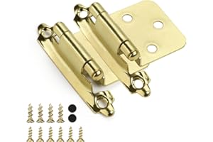 homdiy 25 Pairs (50 Units) Brushed Brass Cabinet Hinge Self Closing Kitchen Cabinet Hinges - 1/2 Inch Overlay Gold Cupboard Hinges Face Mount Cabinet Hardware for Cabinet Doors