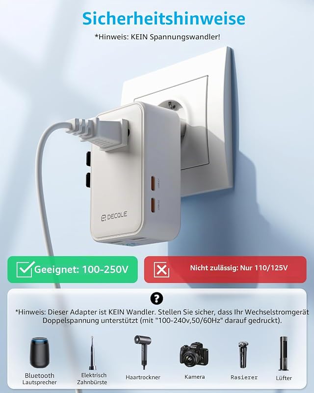“Air” Reiseadapter Weltweit Dünn mit 2 USB-C (PD 25W) ＆ 2 USB-A — Foto 7 von 8