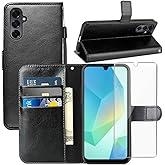 YJROP for Samsung Galaxy A26 5g Case,with Screen Protector,PU Card Slots Shockproof Protective Flip Cover Phone Wallet Case for Samsung Galaxy A26, Black