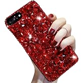 Bling Diamond Case for iPhone 12 /iPhone 12 Pro 6.1",Aearl 3D Homemade Luxury Sparkle Crystal Rhinestone Shiny Glitter Full Clear Stones Back Phone Cover with Screen Protector -All Red
