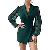 WDIRARA Women's Long Lantern Sleeve Elegant Shawl Collar Blazer Romper Shorts Jumpsuit