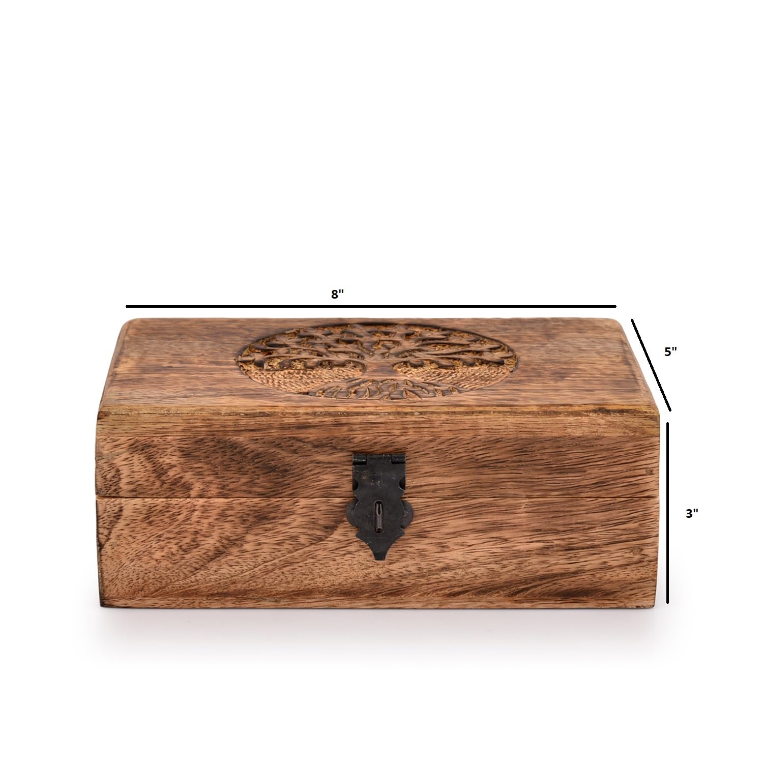 Samhita Handmade Mango Wood Tree of Life Engraving Beautifully Keepsake Box Jewellery Organiser Unique Gift Ideas for Men & Women (Flame Work Finish)