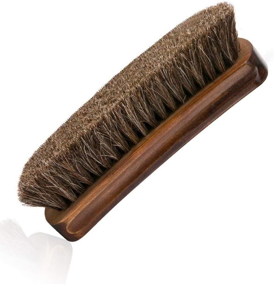 Horsehair Shoe Brushes 6.7" Large Professional Shoe Shine Brush Long Handle Dauber Brush for Shoes, Boots, Bags & Other Leather Care
