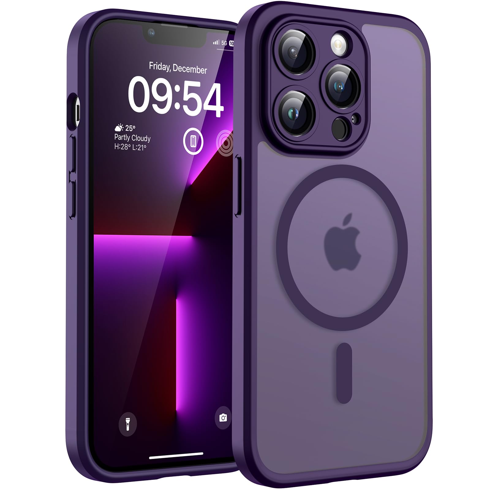 Photo 1 of TOCOL Magnetic for iPhone 13 Pro Case Upgraded Full Camera Protection Compatible with Magsafe Drop Protection Translucent Matte Back Bumper Phone Cover Midnight Purple