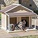 Antique Large Dog House W Roof Solid Wood Penthouse Kennels Crates Duplex 51x43x43 W Balcony & Ez Entrance for Two Dogs. For Outdoor Dog Bed Has a Raised Bottom and Natural Insulation. White Wash