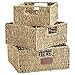 VonHaus Set of 3 Square Seagrass Storage Baskets with Insert Handles Ideal for Bathroom and Home Organization ,Brown ,Set of 3 Seagrass