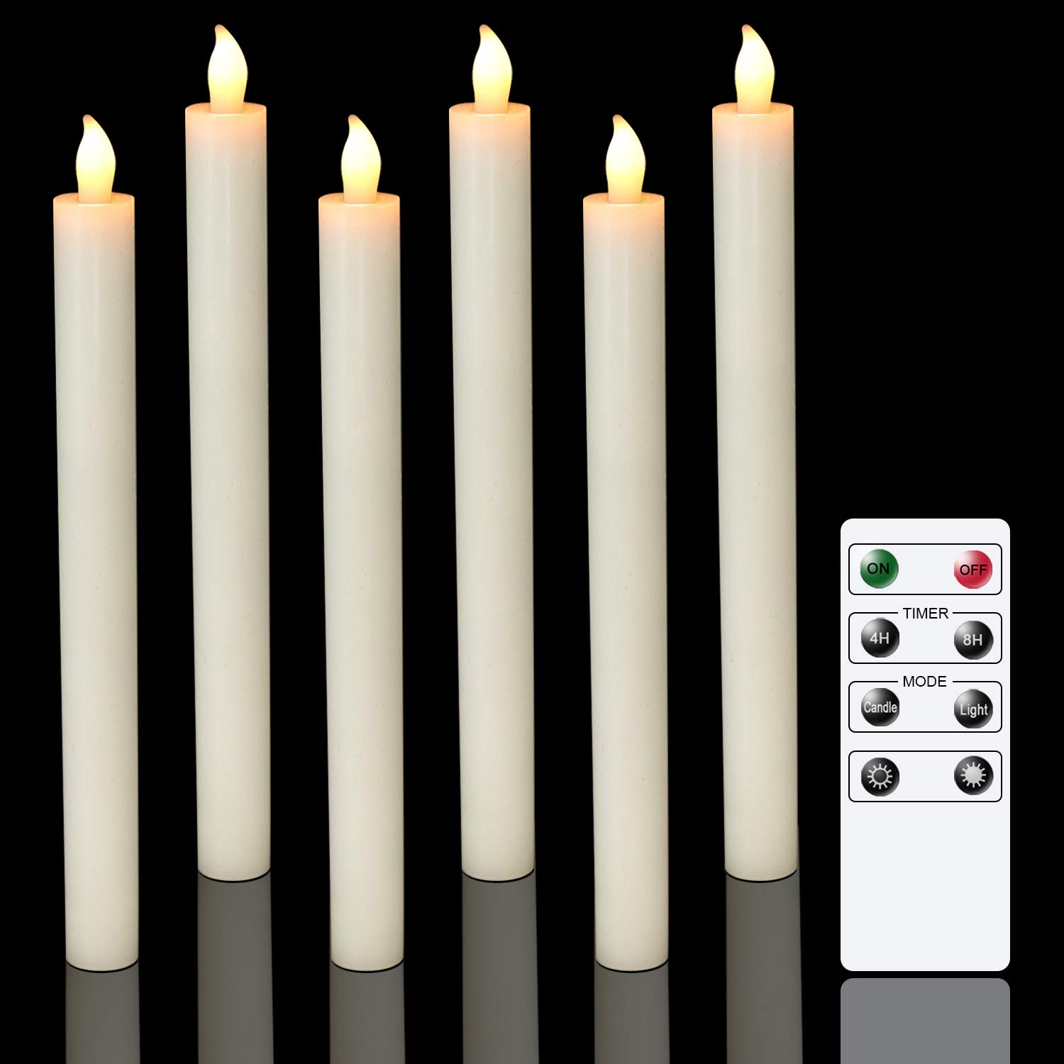 Eldnacele LED Battery Operated Taper Candles with Remote and Timer, Flickering Warm White Light Real Wax Window Candles Set of 6 for Christmas Home Wedding Decoration, Ivory