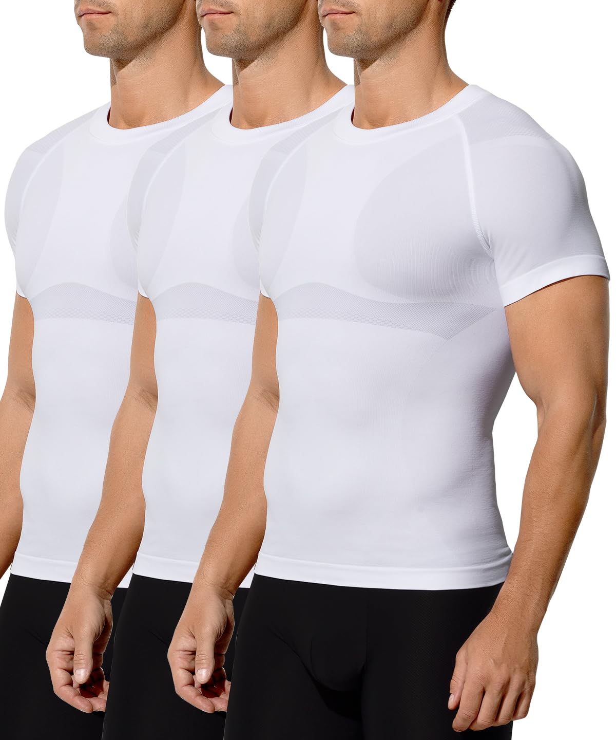 Photo 1 of Casey Kevin Men's Compression Shirt Tank Top Slimming Body Shaper Vest Tummy Control Shapewear Undershirt for Men (White*3, Small)