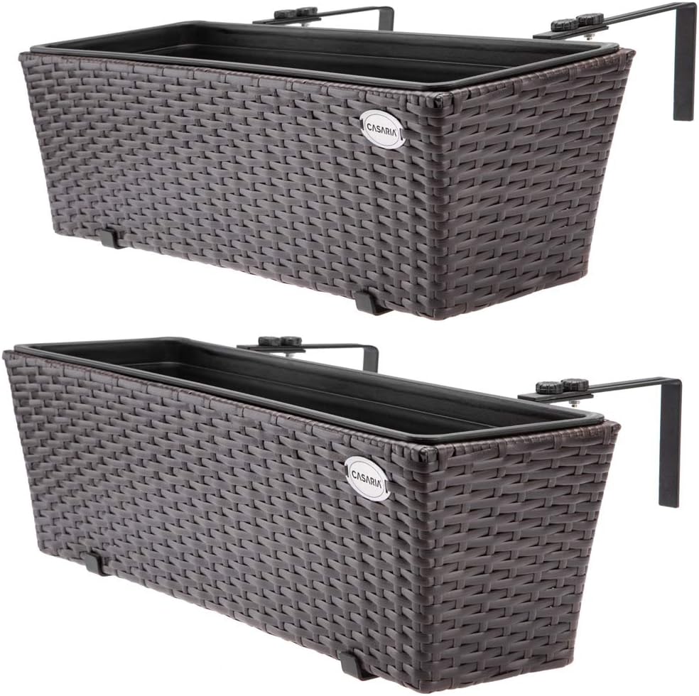 Casaria Set de 2 Maceteros Marrones de poliratán con Soporte de Acero 60x20x19cm para su balcón Terra Ventana decoración