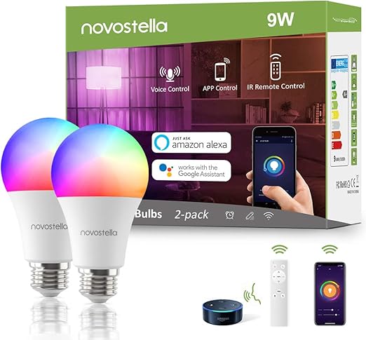 9w bombilla inteligente wifi e27 novostella 900lm led lampara multicolor con control remoto regulable rgb blanco luz puro 2700k 6500k intensidad