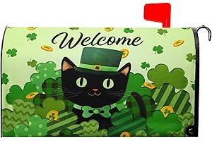 Anyako Welcome St Patrick's Day Black Cat Mailbox Covers Magnetic Standard Size 18" X 21",Green Shamrock Coin Mailbox Wraps Post Letter Box Cover for Holiday Garden Yard Decor