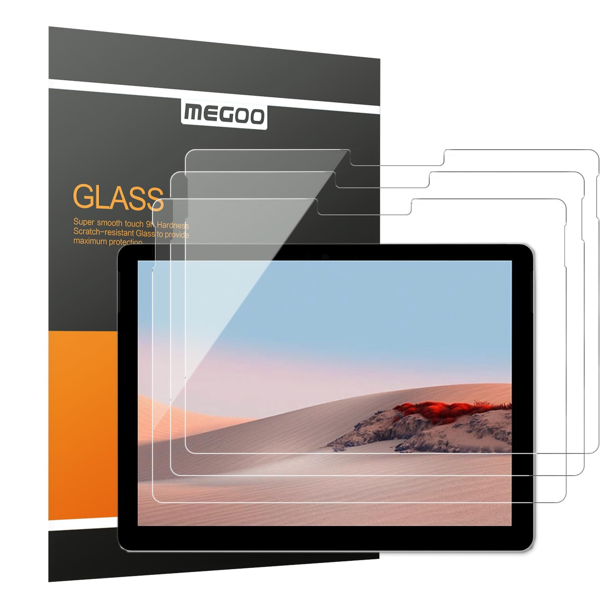 MEGOO [3 Pack Screen Protector for Surface Go 4/3/2/1,Tempered Glass/Easy Installation/High Sensitive/Full Protection,Work with Surface slim pen