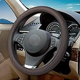VARGTR Microfiber Leather Steering Wheel Cover with Classic Embossing, Anti-Slip Breathable Auto Car Wheel Protector, 15 Inch, Coffee