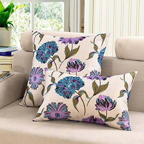 M MOCHOHOME Rectangle Decorative Flower Floral Throw Pillow Cover Case Pillowcase Cushion Sham - 24" x 16", Purple