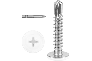 KVOHLUM #8 x 1 (100 PCS) White Head Fast Self Tapping Sheet Metal Screws, Modified Truss Head Self Drilling Screw, Full Thread, Screwdriver Bit Included