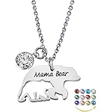 YOUFENG Mom Necklace Mama Bear Necklaces Pendant 12 Months Birthstone Jewelry for Women Girls