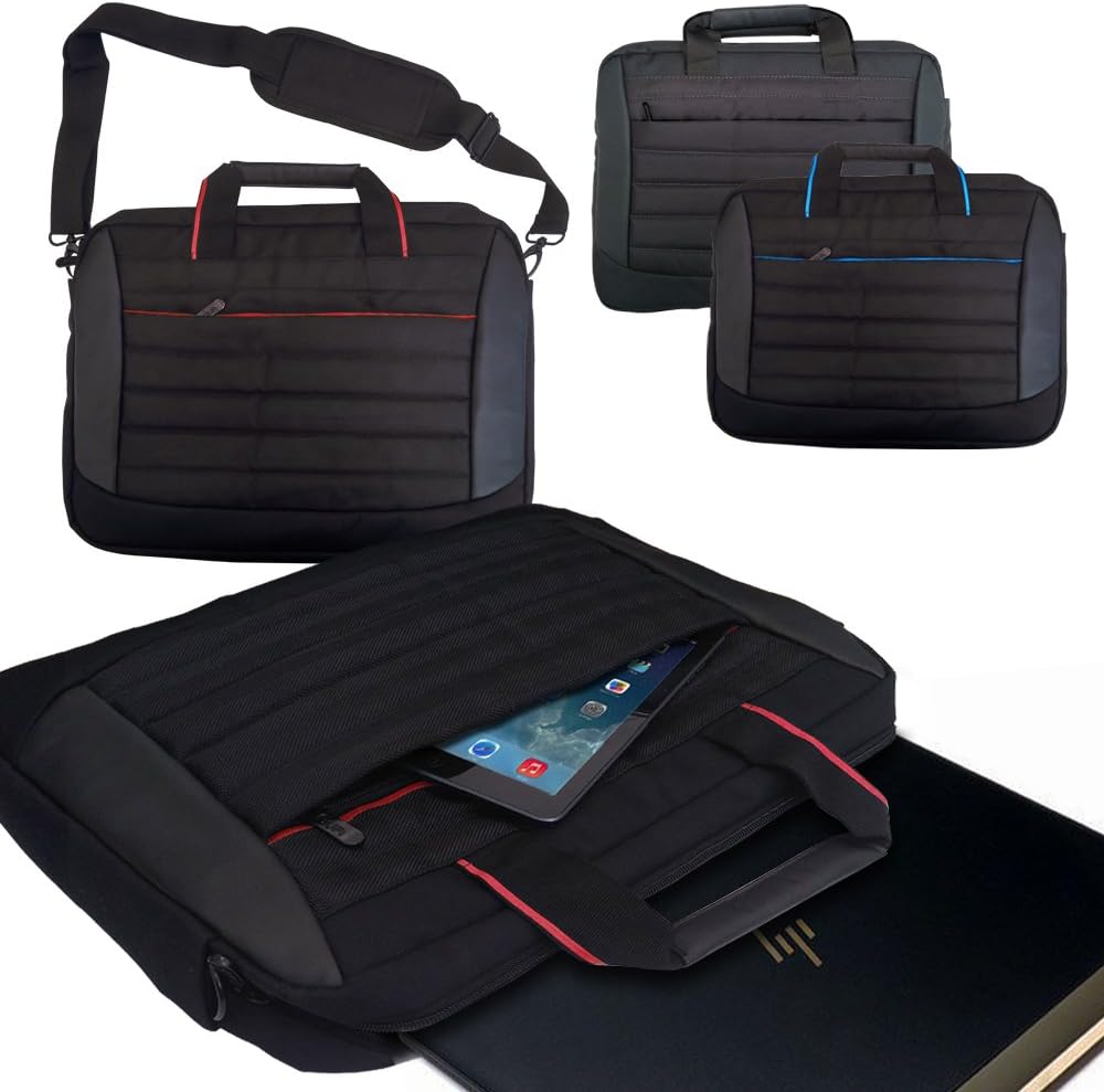 Laptop Bag for HP Elite x2 1012 (12") / BLACK & RED Lightwight Durable Protective Notebook Case Sleeve Messenger Briefcase with extra Pockets, Compartments for Phone, iPad, Tablet and Accessories with Handles and Detachable Shoulder Strap Suitable for 13-14.5" inch Models Computers