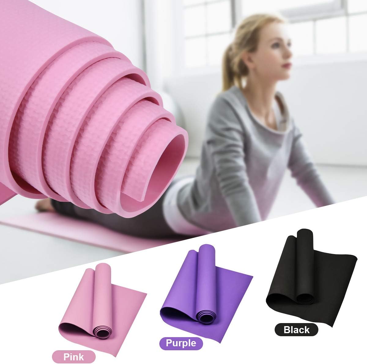 Wasafire Yoga Mat，4mm Thickness Soft Non-Slip Fitness Exercise Mat Durable Workout Mat Floor Pad for Meditation, Pilates, and Gymnastics, at-Home