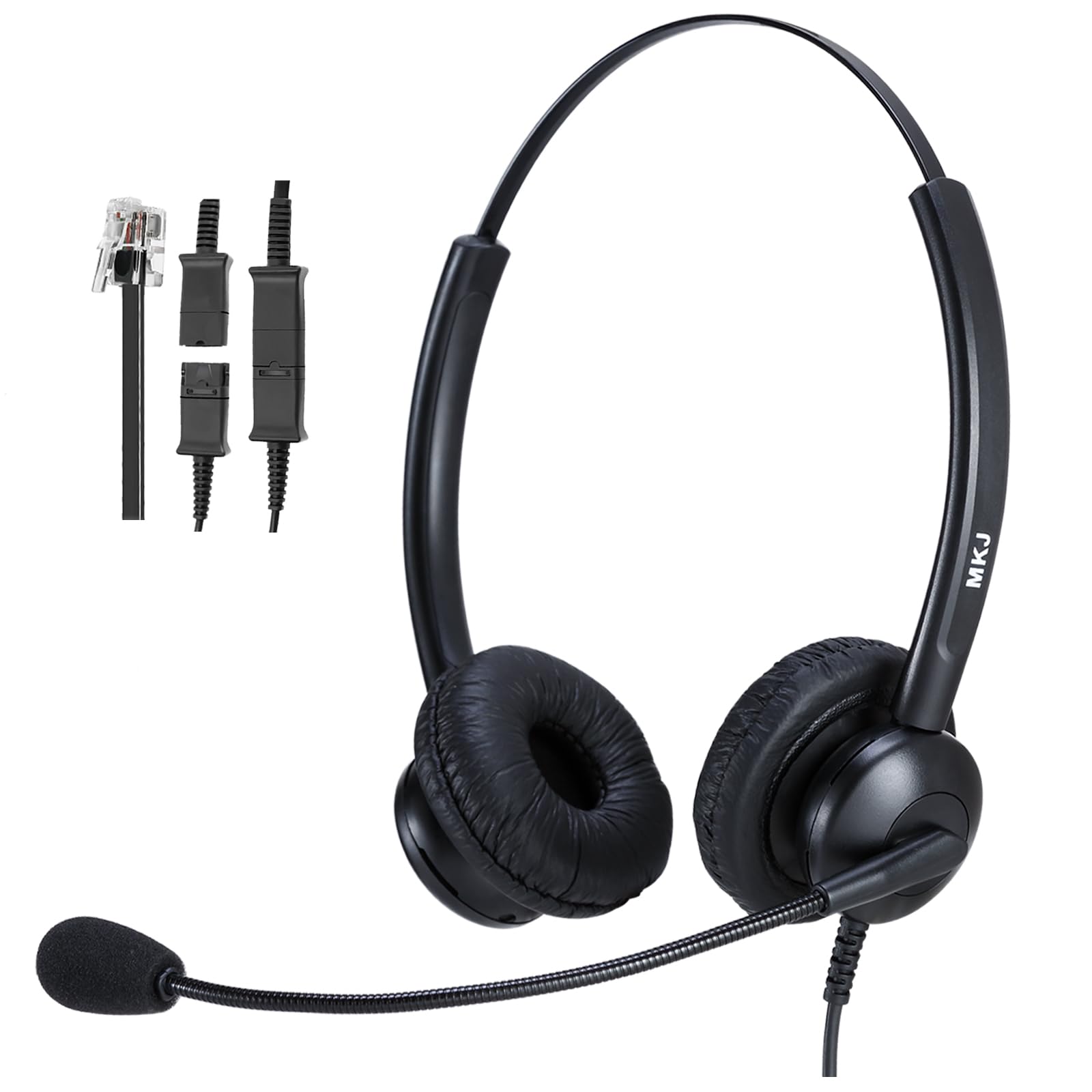 MKJ Phone Headset for Microphone Noise Canceling, Wired RJ9 Telephone Headset for Office Phone, Compatible with Avaya Polycom Aastra Fanvil