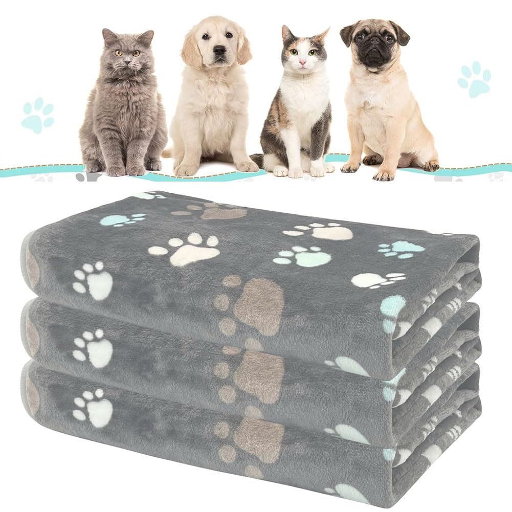 LATRAT Pack of 3 Dog Blankets, Cat Blankets, Washable and Fluffy, Cuddly Blanket, Dog Fluffy Cat Blanket, Sofa Protector for Dogs, Dog Blanket Sofa (Black)