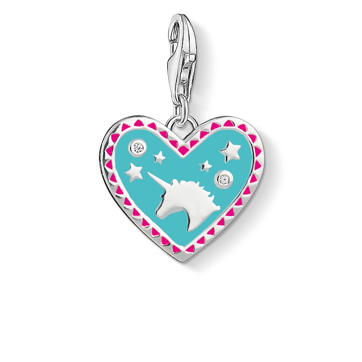 Thomas Sabo Women Charm Pendant Heart with Unicorn Turquoise Pink 925 Sterling Silver 1470-041-17