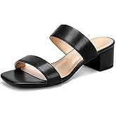 DOBOLIN Women's Heeled Sandals Two Strap Square Open Toe Heels 2-Inch Chunky Sandals Dress Shoes Wide Feet Friendly