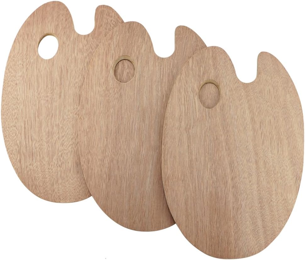 Weoxpr 8" x 12" Oval Wooden Painting Palette - 3 Pack