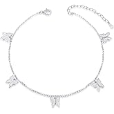 Sterling Silver Tennis Butterfly Anklet - Women Summer Beach Adjustable Anklet Bracelet Ankle Jewelry for Women